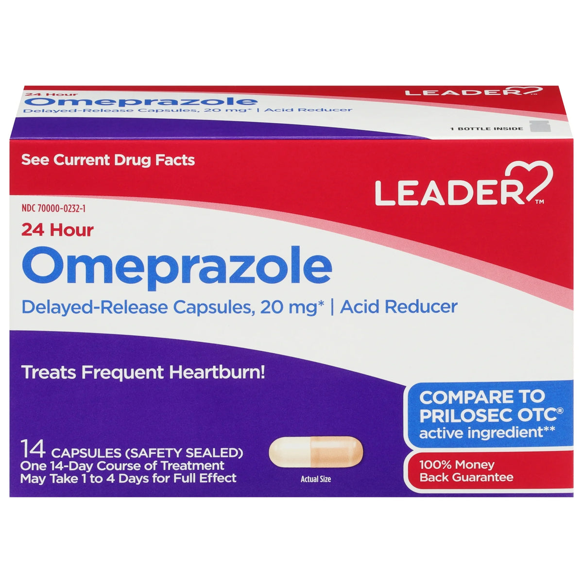 Leader Acid Reducer Omeprazole 20mg Capsules, 14ct 096295130850S650