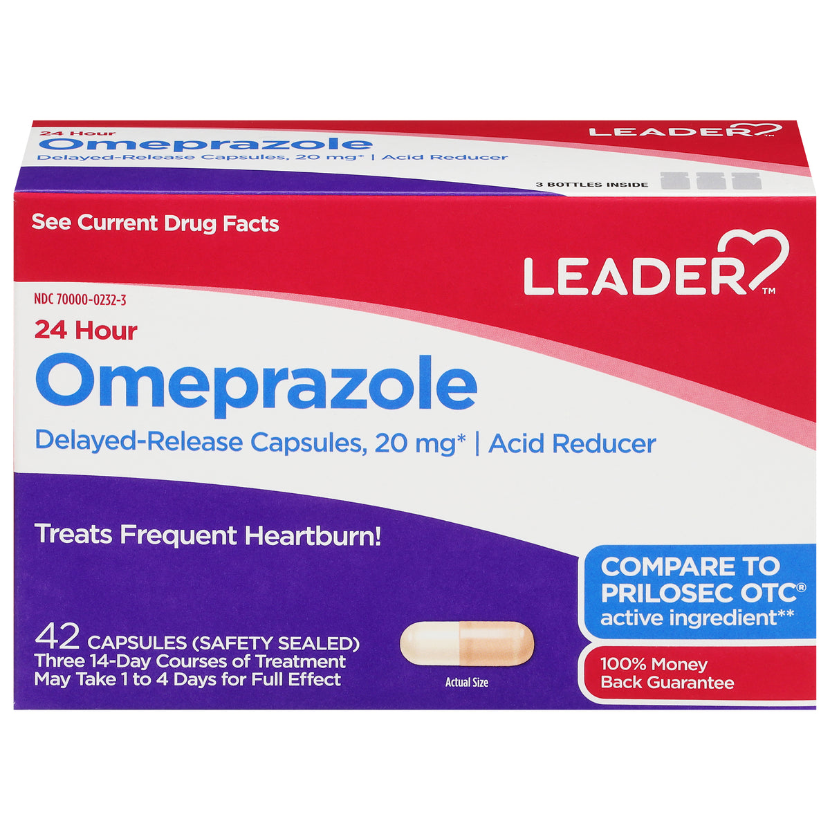 Leader Acid Reducer Omeprazole 20mg Capsules, 42ct - Heartburn Relief