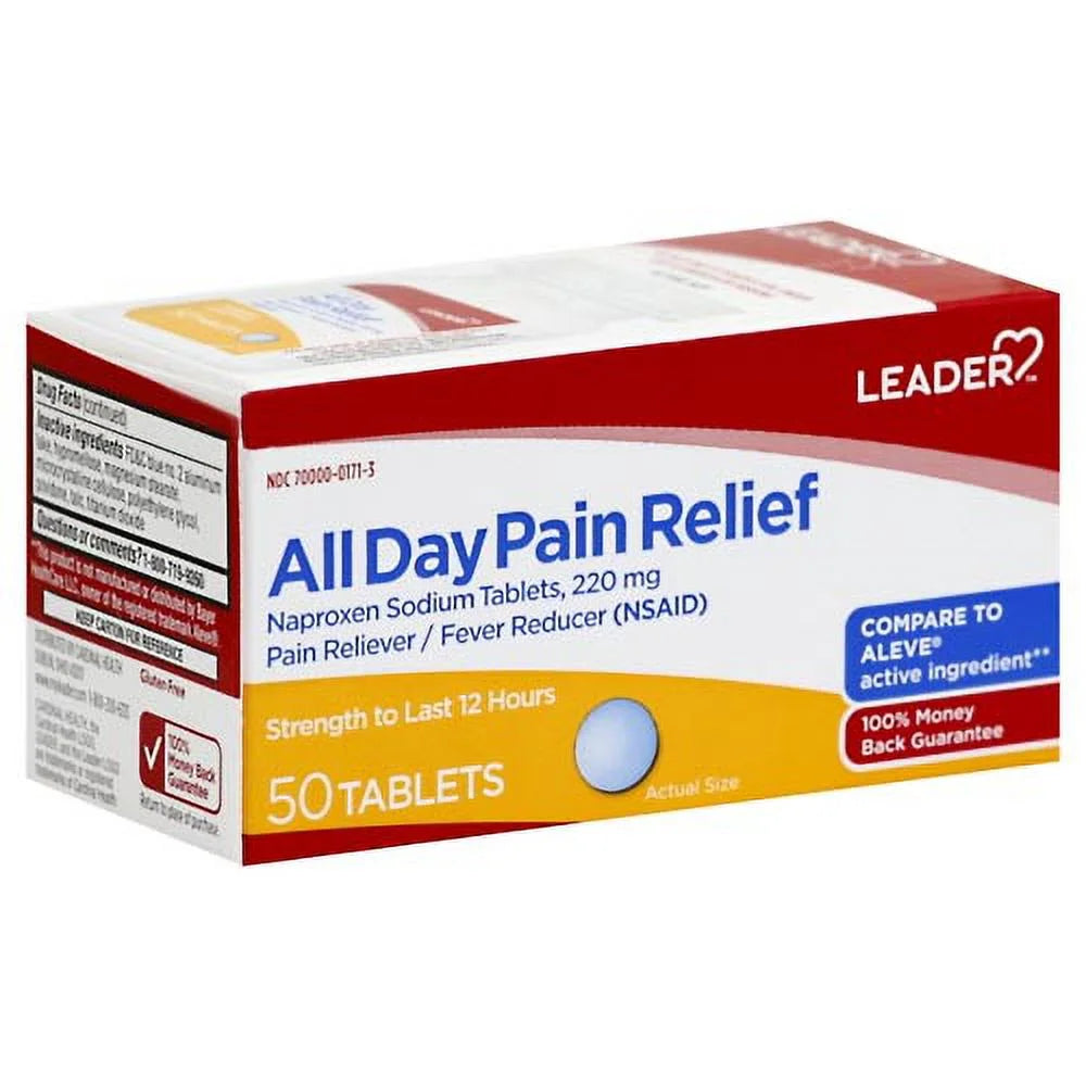 Leader All Day Pain Relief, Naproxen Sodium 220 Mg Tablets, 50 Ea, 6 Pack