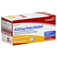 Leader All Day Pain Relief, Naproxen Sodium 220 Mg Tablets, 50 Ea..