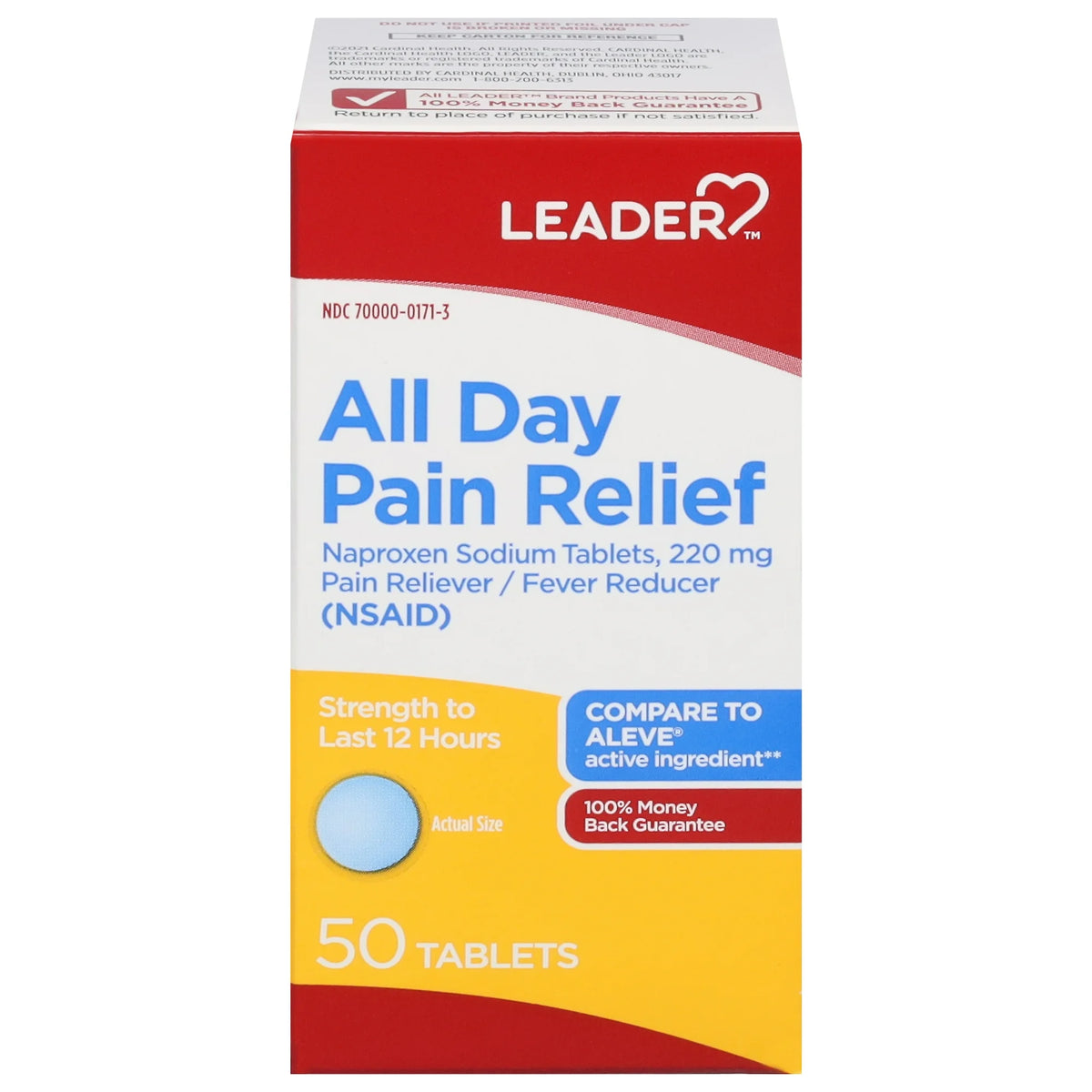 Leader All Day Pain Relief Naproxen Tablets, 50ct