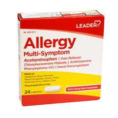 Leader Allergy Multi Symptom Acetaminophen Pain Reliever Caplets, 24 Ea, 6 Pack