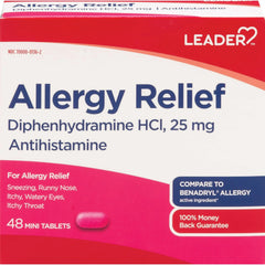 Leader Allergy Relief Mini Tablets, 25mg, 48ct