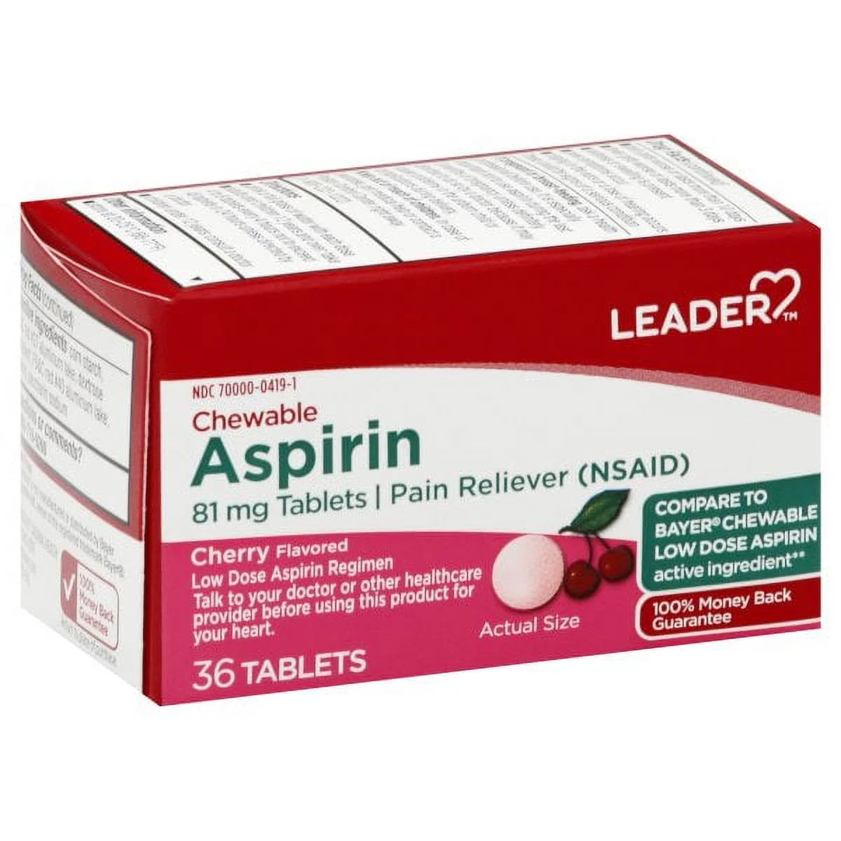 Leader Chewable 81 mg Aspirin, 36 Tablets