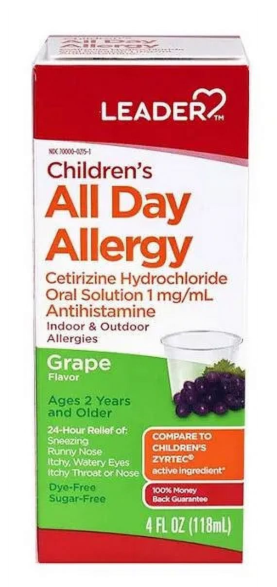 Leader Childerns Allergy Hydrochloride Oral Solution, Grape Syrup, 4 Oz, 2 Pack