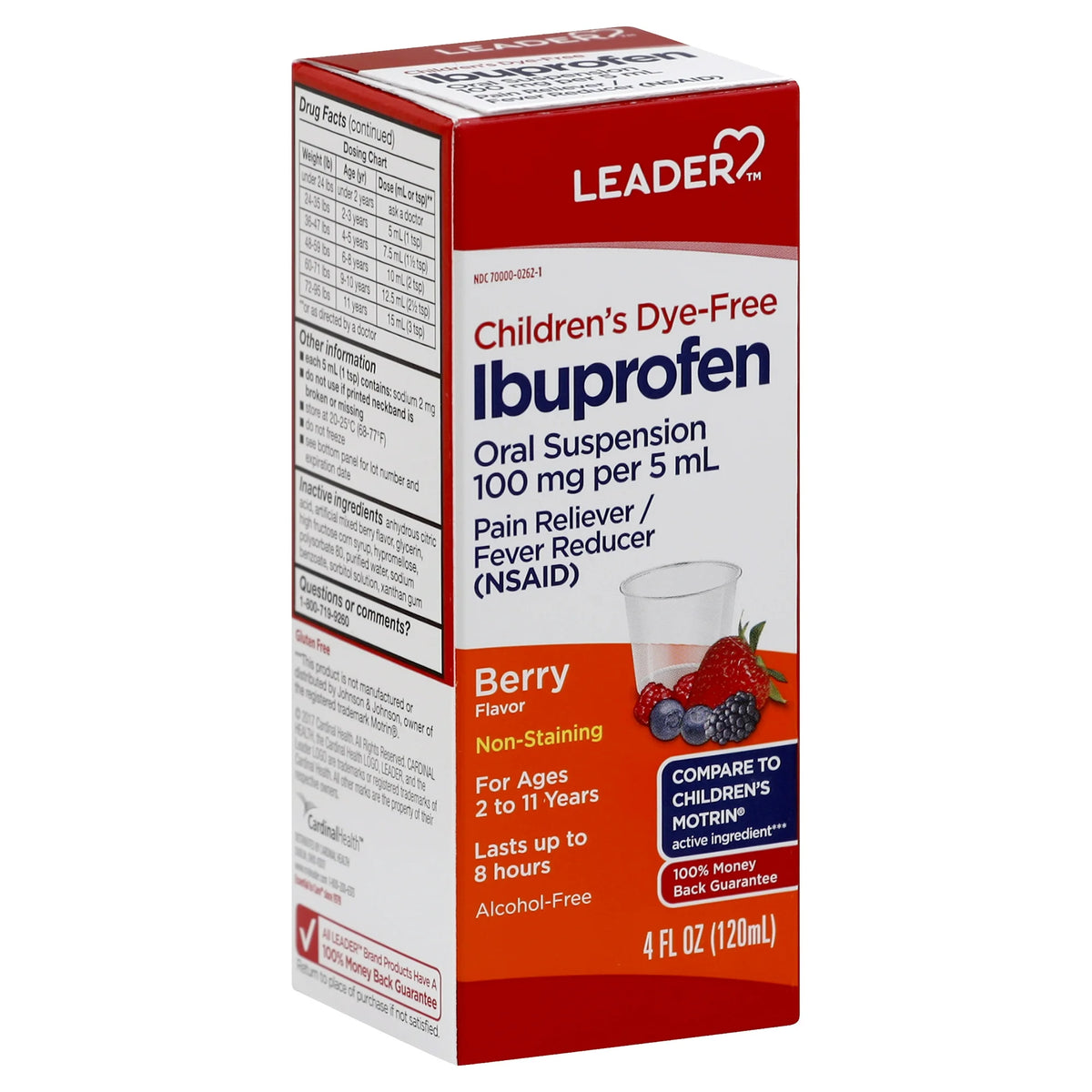 Leader Children'S Dye-Free Ibuprofen Liquid, Oral Suspension, Berry Flavor, 4 Oz