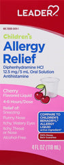 Leader Children's Allergy Relief, Cherry Flavored, Alcohol-Free, 4 Fl Oz