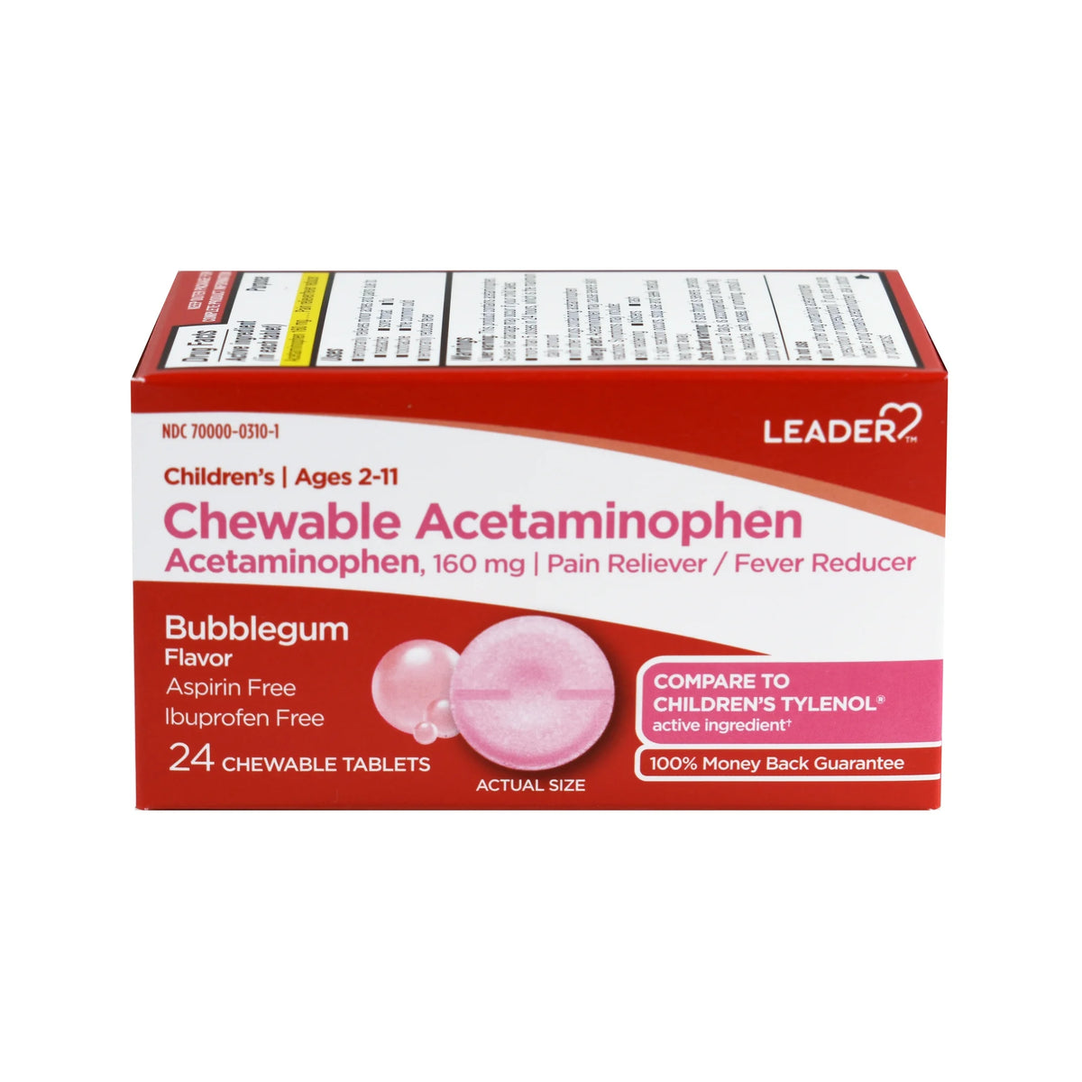 Leader Children's Chewable Acetaminophen Tabs for Pain & Fever Relief, 24ct