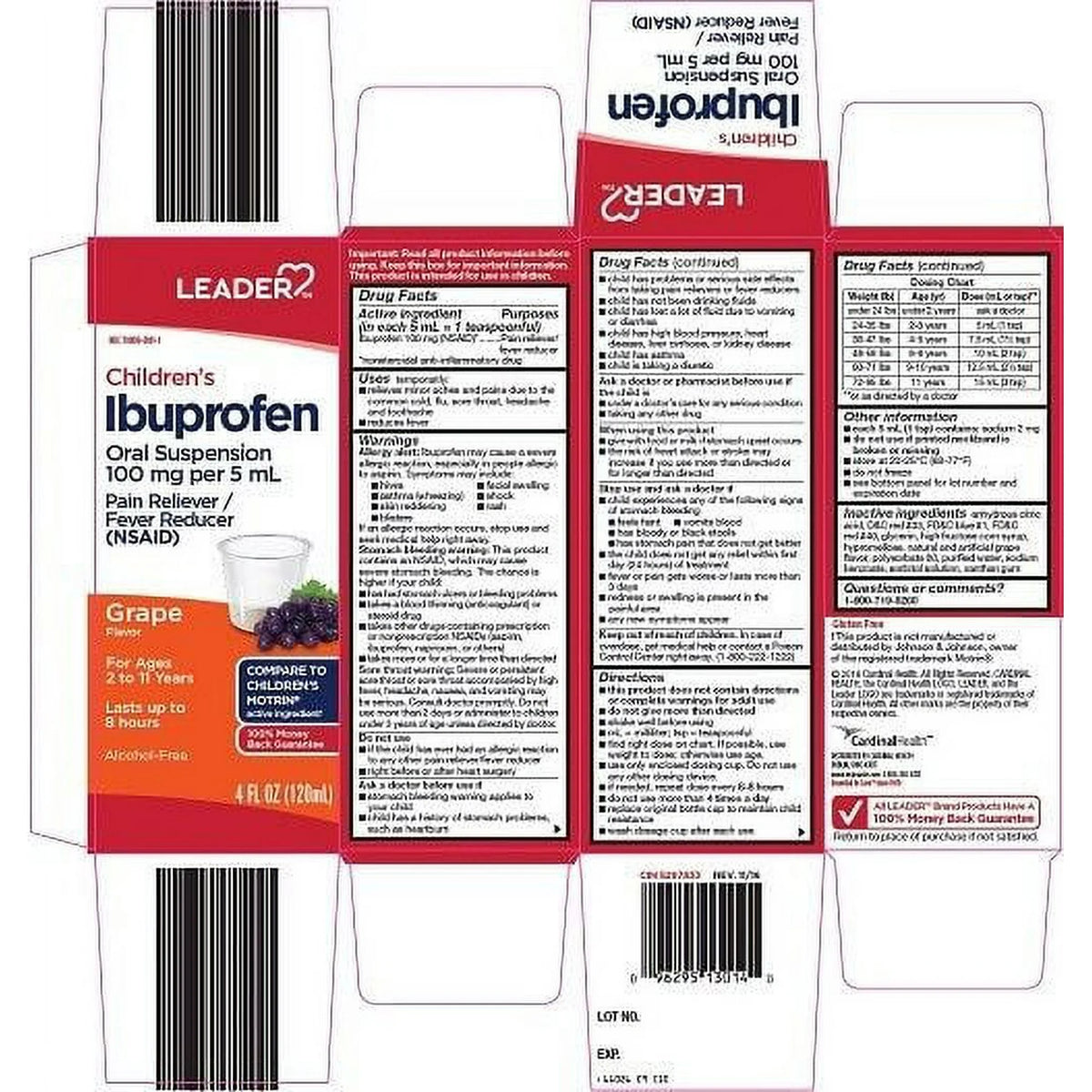 Leader Children's Ibuprofen Suspension, Grape, 4oz