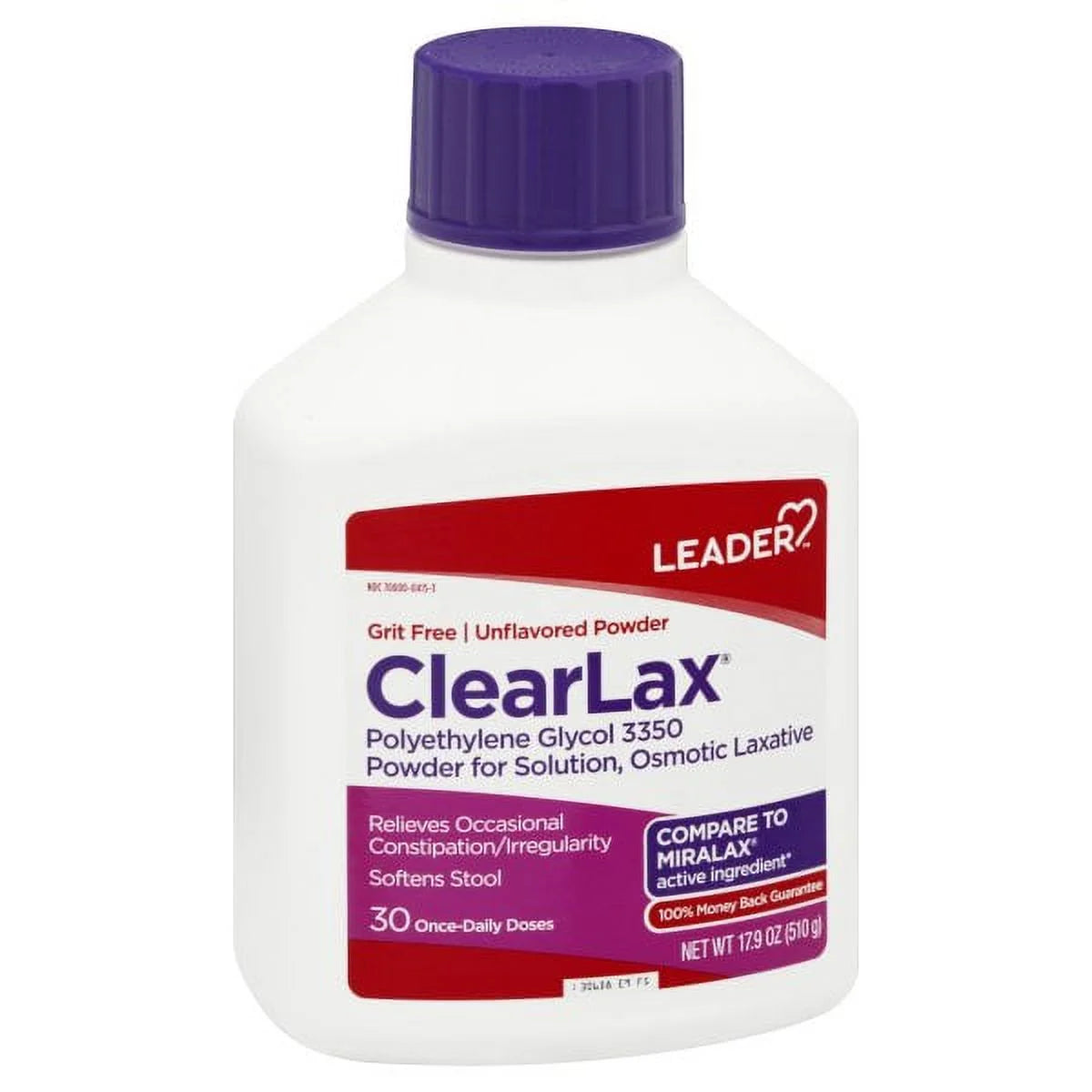 Leader ClearLax Polyethylene Glycol Powder Constipation Reliever - Laxative, 17.9 oz - 30 Doses