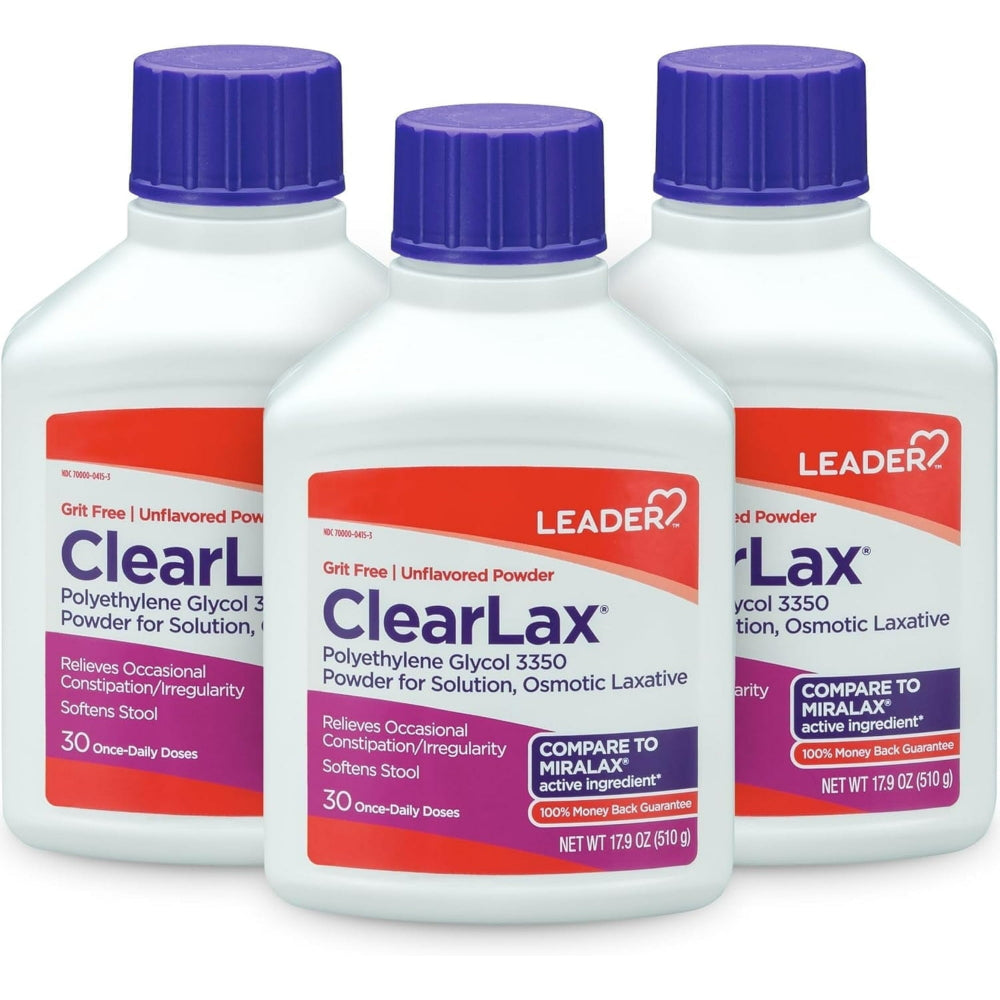 Leader Clearlax Polyethylene Glycol Powder, Osmotic Laxative, 17.9 Oz, 3 Pack