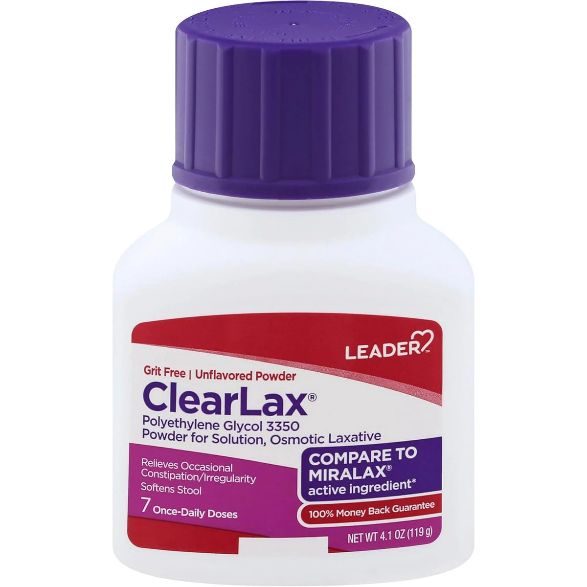 Leader Clearlax Polyethylene Glycol Powder, Osmotic Laxative, 4.1 oz.