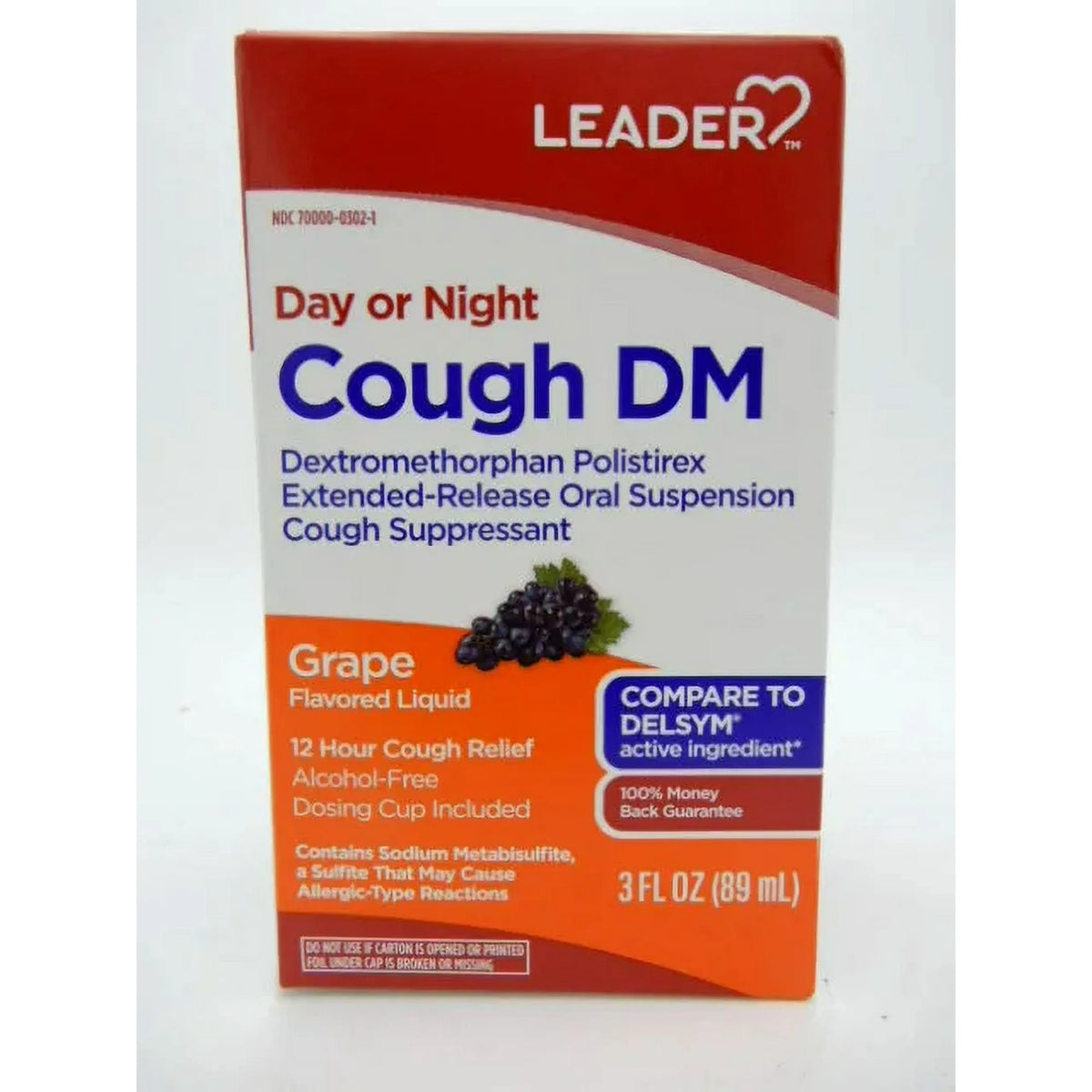 Leader Cough Day Or Night Cough Suppressant Syrup, Grape Flavor, 3 Oz, 2 Pack