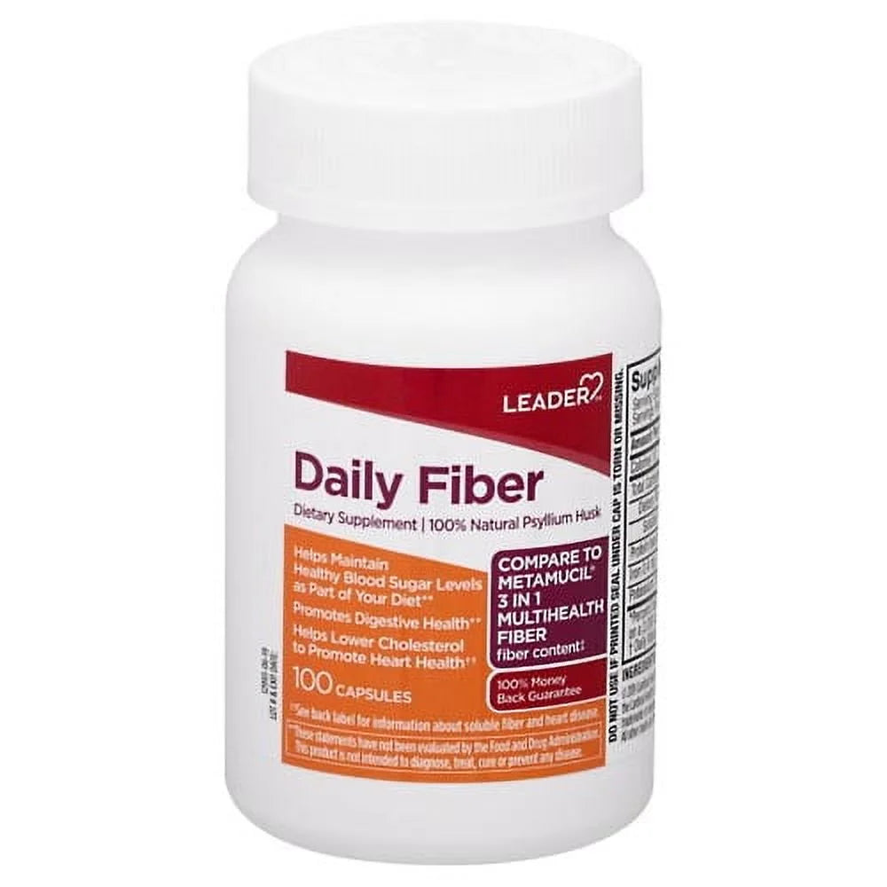 Leader Daily Fiber Supplement, Helps Lower Cholesterol & Promote Heart Health, 100 Ct