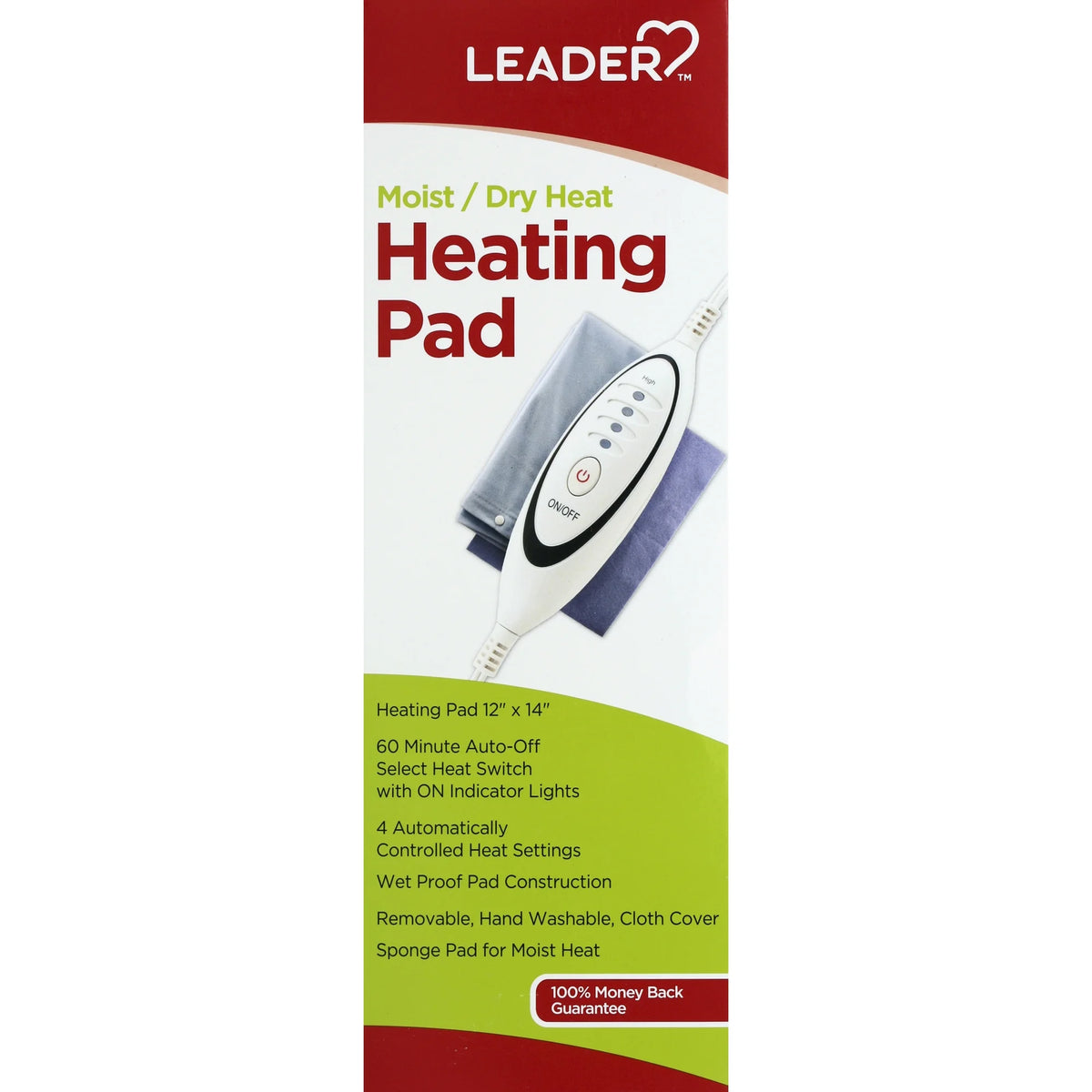 Leader Digital Moist/Dry Heating Pad with On Indicator Lights for Pain Relief, 12"x14", 1 Count