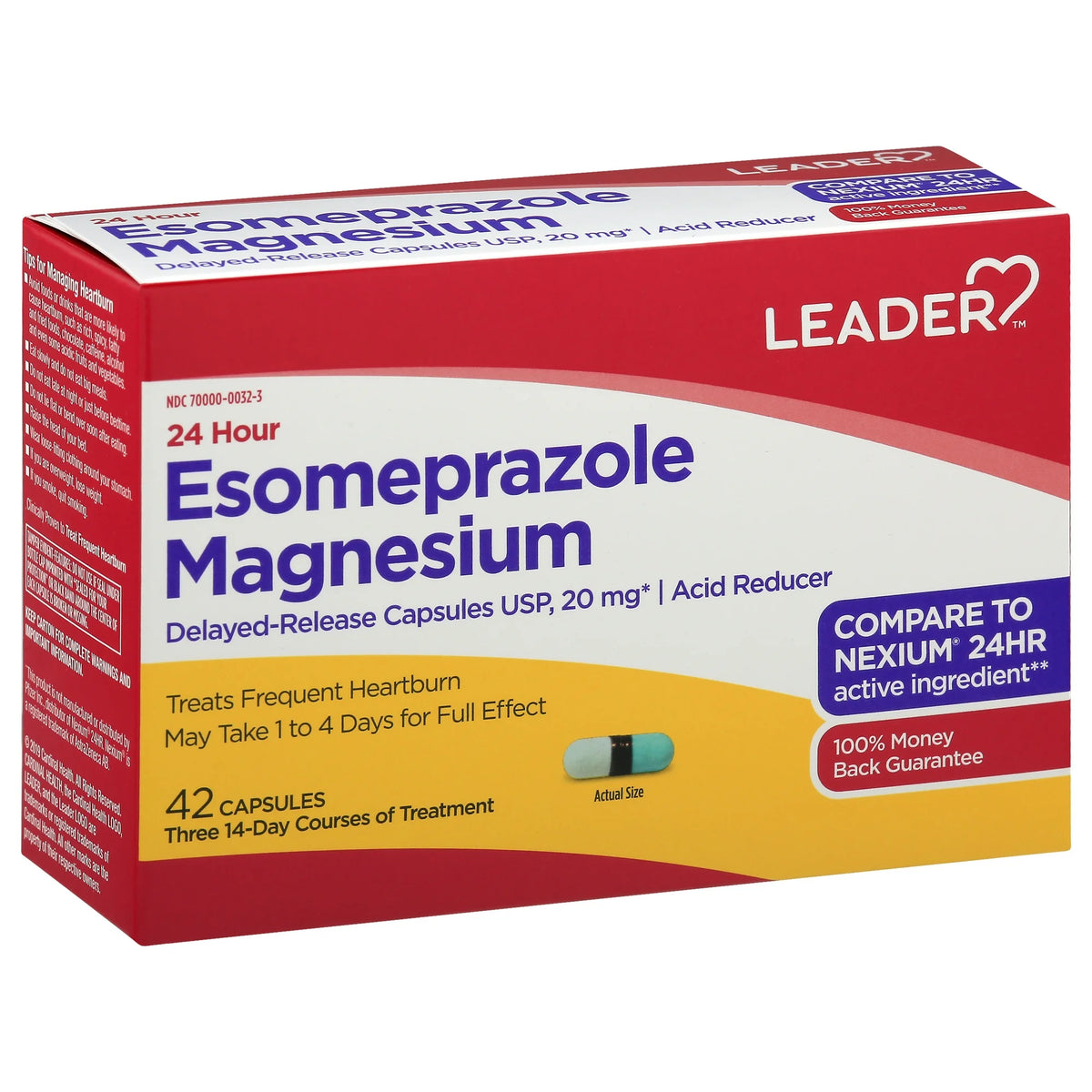 Leader Esomeprazole Magnesium Delayed-Release for Stomach Acid 42 Capsules