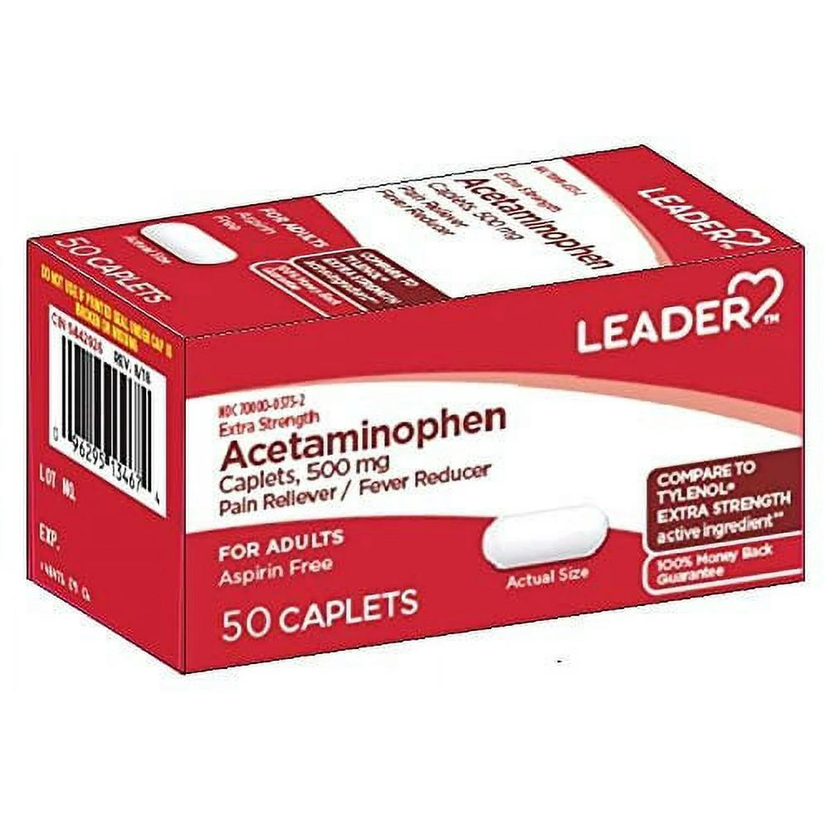 Leader Extra Strength Acetaminophen 500 mg, 50 Caplets