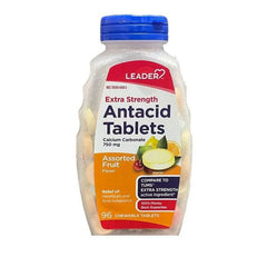 Leader Extra Strength Antacid Tablets 750mg, Tropical Fruit, 96CT (Pack of 1)