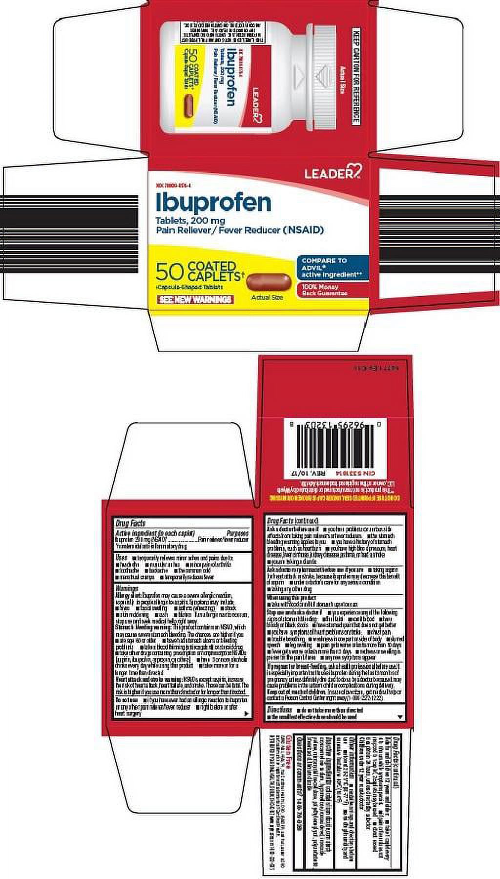 Leader Ibuprofen 200 Mg Pain Reliever And Fever Reducer Caplets, 50 Ea