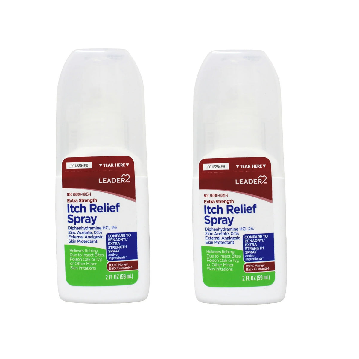 Leader Itch Relief Spray, Diphenhydramine HCl 2% and Zinc Acetate 0.1%, 2 Fl Oz - 2 Pack