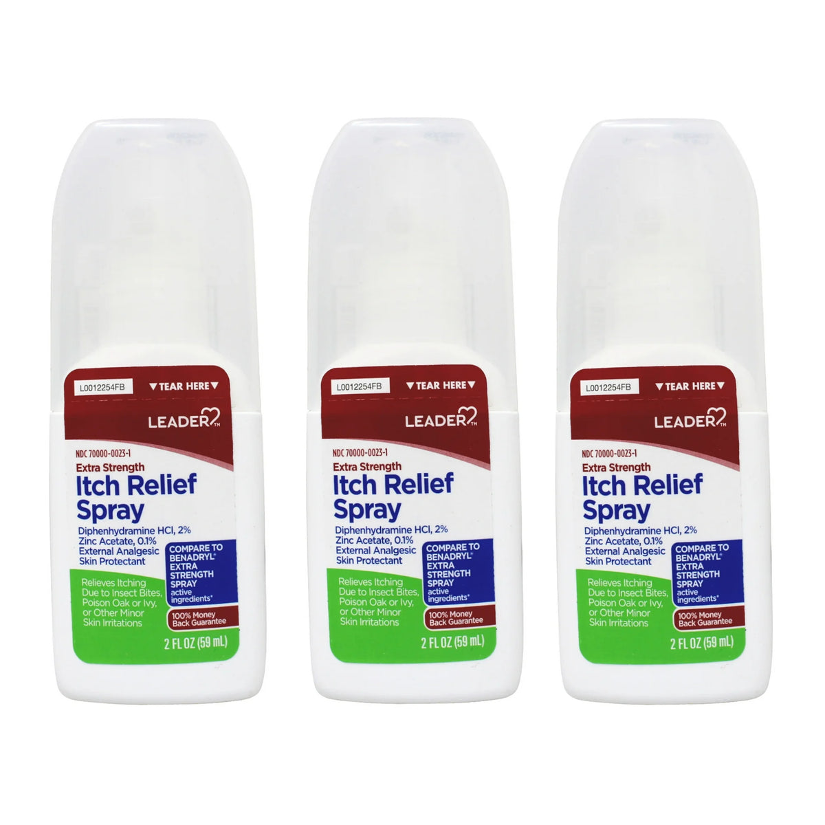 Leader Itch Relief Spray, Diphenhydramine HCl 2% and Zinc Acetate 0.1%, 2 Fl Oz - 3 Pack