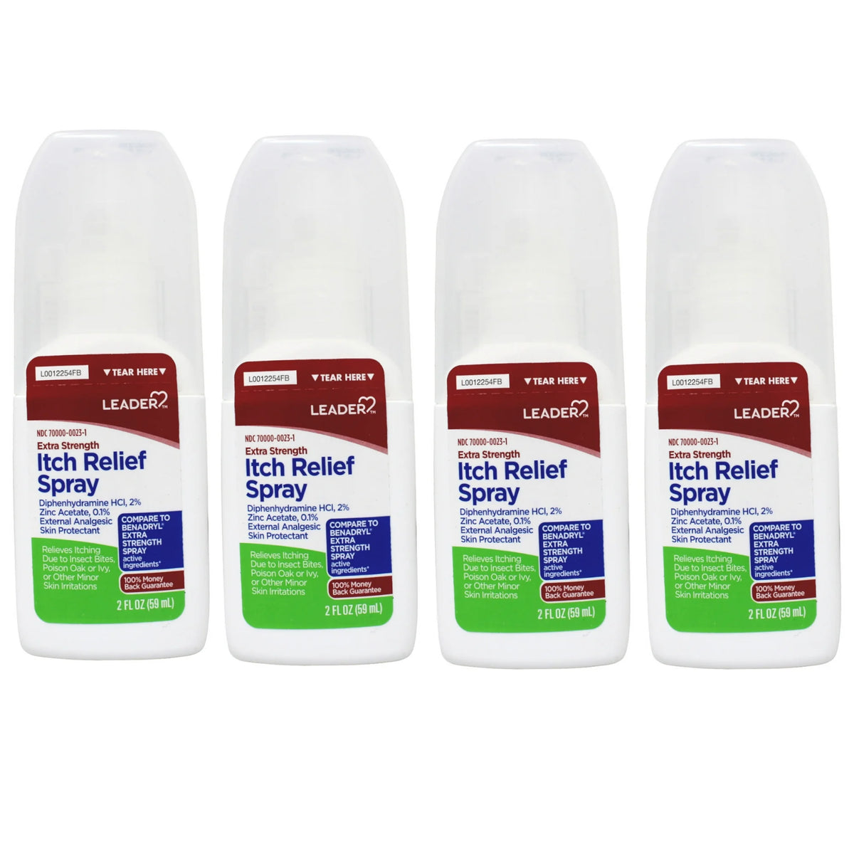 Leader Itch Relief Spray, Diphenhydramine HCl 2% and Zinc Acetate 0.1%, 2 Fl Oz - 4 Pack