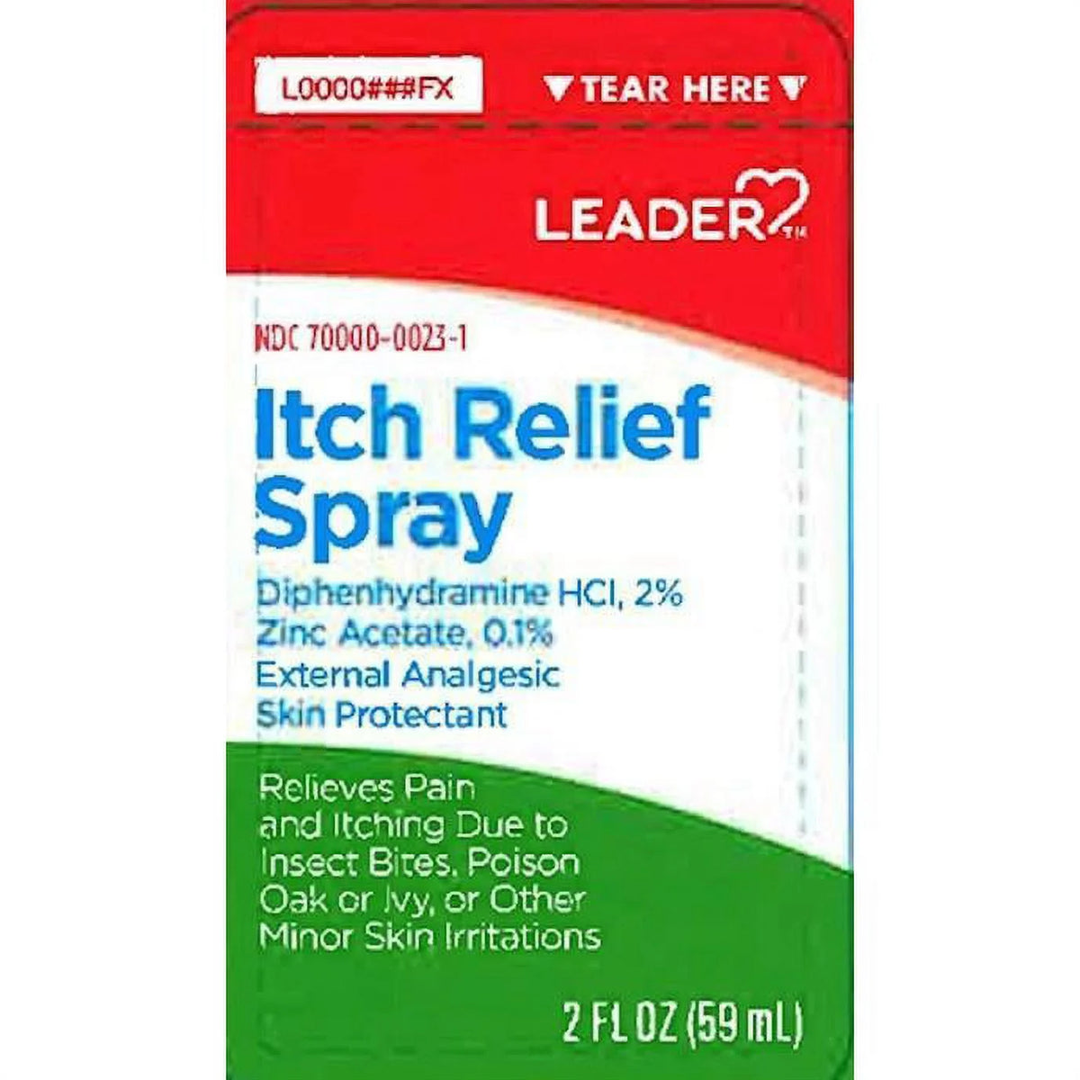 Leader Itch Relief Spray, Diphenhydramine HCl 2% and Zinc Acetate 0.1%, 2 fl oz.