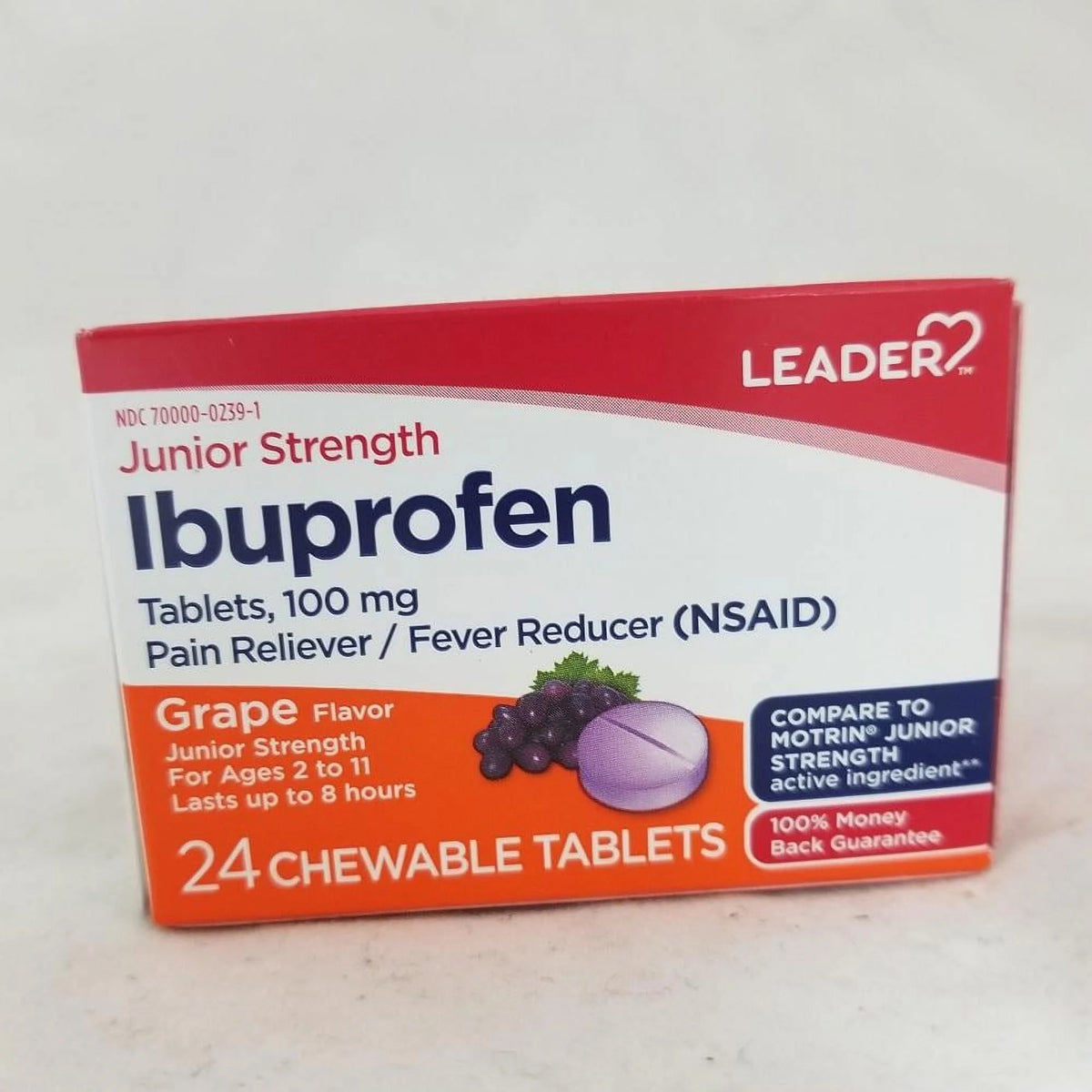 Leader Junior Ibuprofen Chewable Tablets, Grape Flavor, 24 Ea, 2 Pack