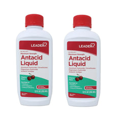 Leader Maximum Strength Antacid Liquid with Aluminum Hydroxide, Simethicone, Antacid/Antigas for Heartburn, Acid Indigestion, Pressure & Bloating, Cherry Flavor 12 FL oz - 2 Pack