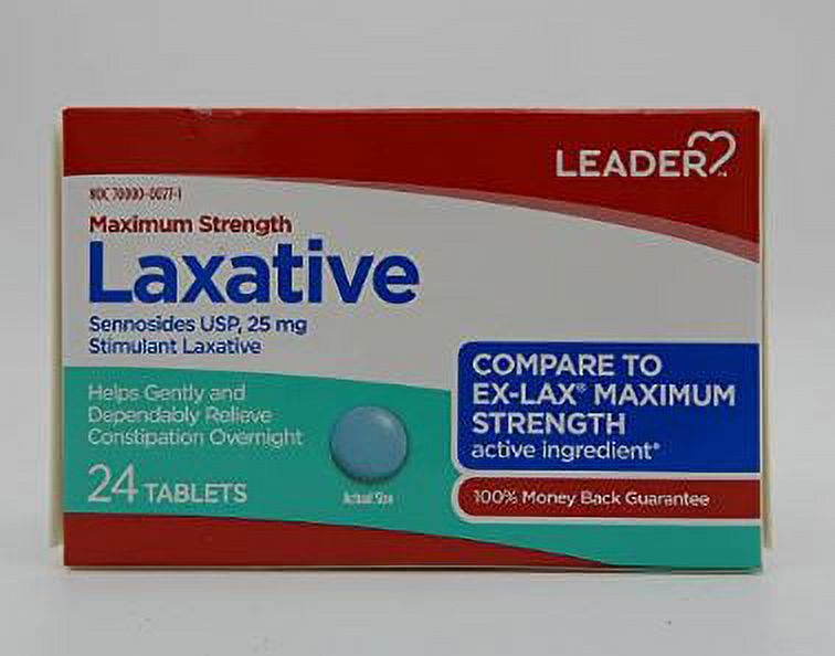 Leader Maximum Strength Laxative, 25mg, 24 Tablet (Pack of 1)