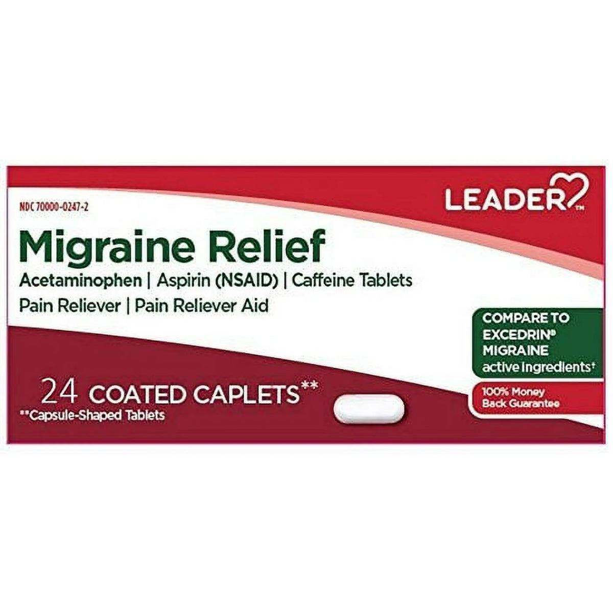 Leader Migraine Relief, 24 Coated Caplets Each