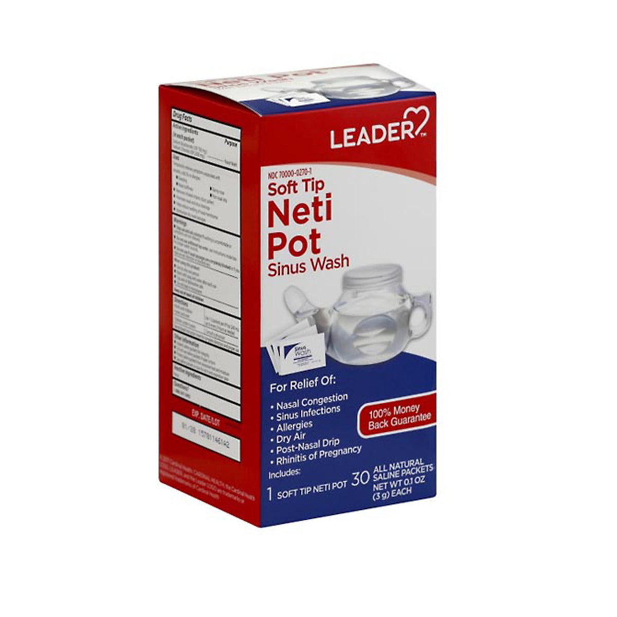 Leader Neti Pot Sinus Wash Kit for Nasal Congestion, Sinusitis, and Allergies +30 Saline Packets