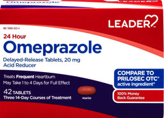 Leader Omeprazole Delayed Release Acid Reducer, Heartburn, Upset Stomach, Acid Indigestion, 20mg, 42 Tablets