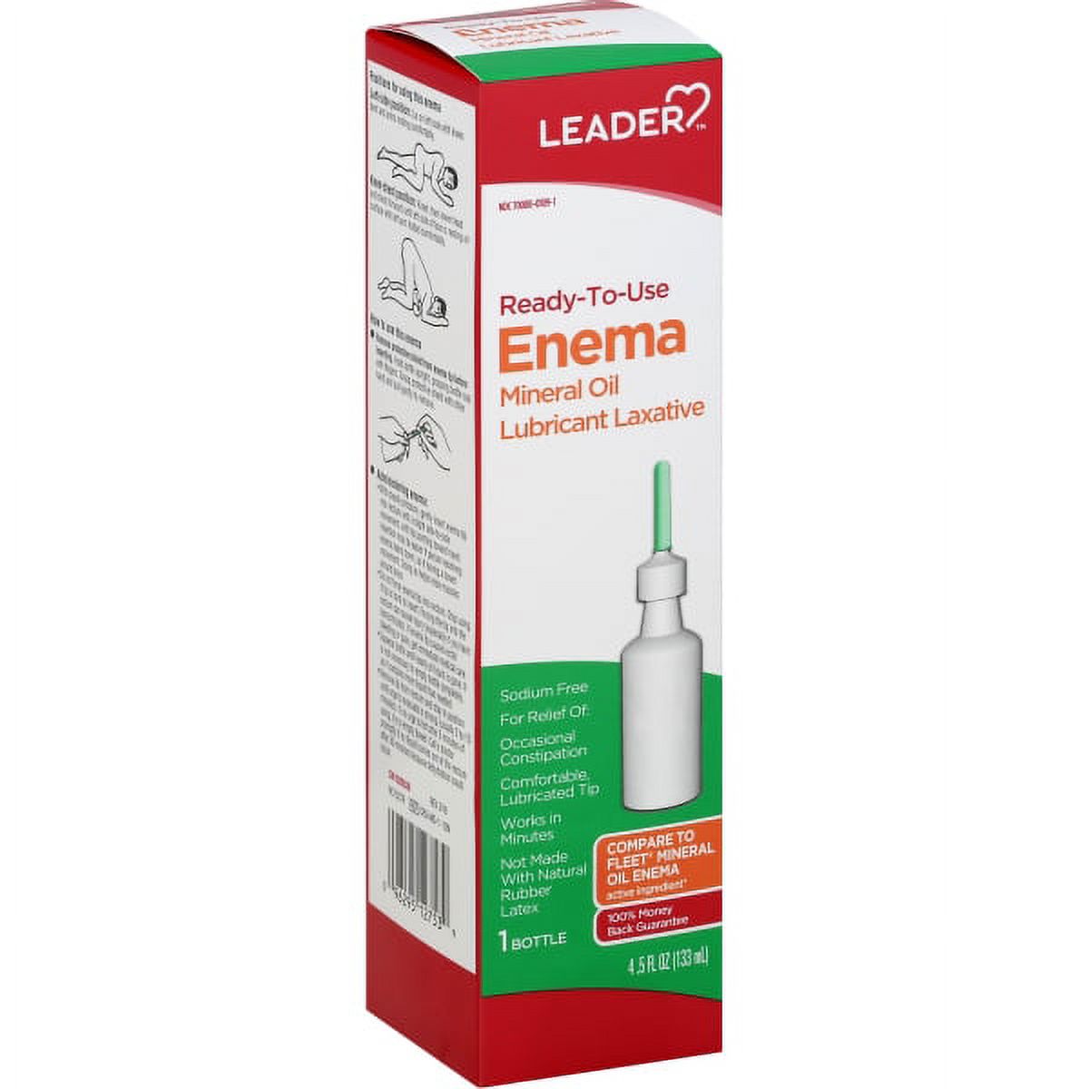 Leader Ready to Use Enema OTC Lubricant Mineral Oil for Constipation Latex Free, 4.5 oz