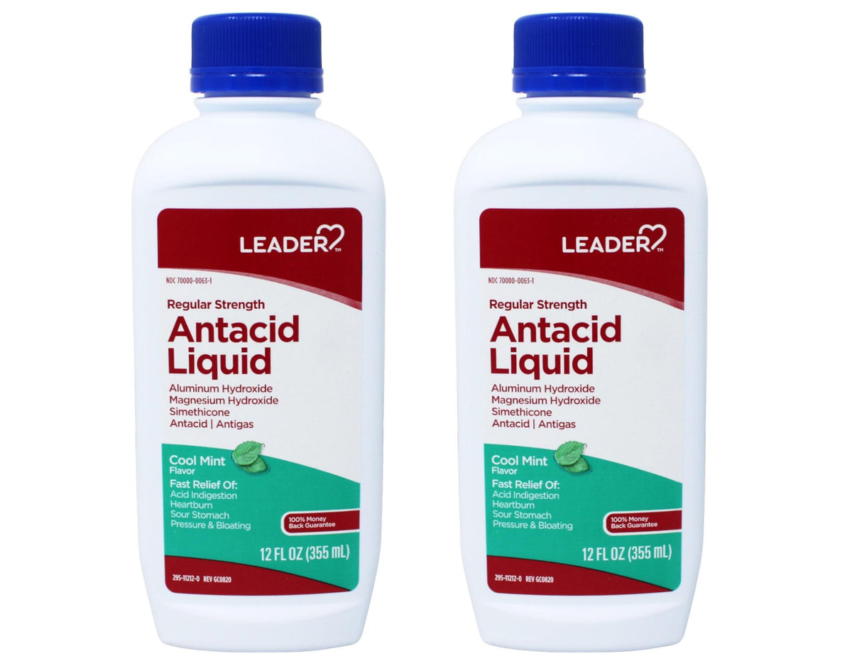 Leader Regular Strength Antacid Liquid, Cool Mint, 12 fl oz - 2 Pack