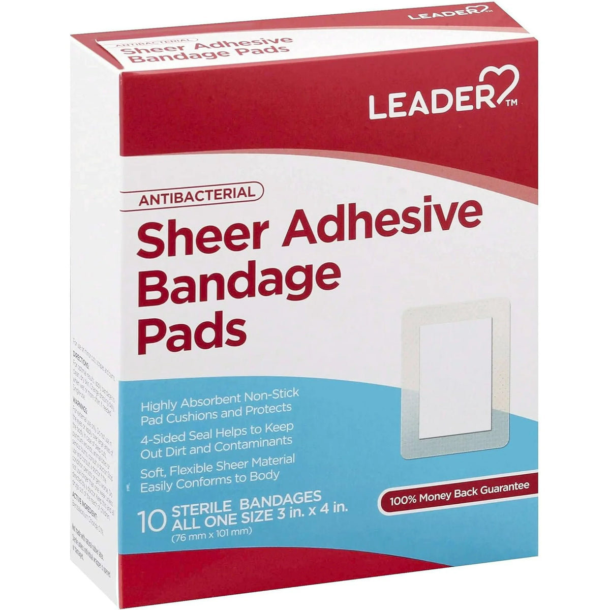 Leader Sheer Adhesive Pad Bandages, 10 Count Per Box