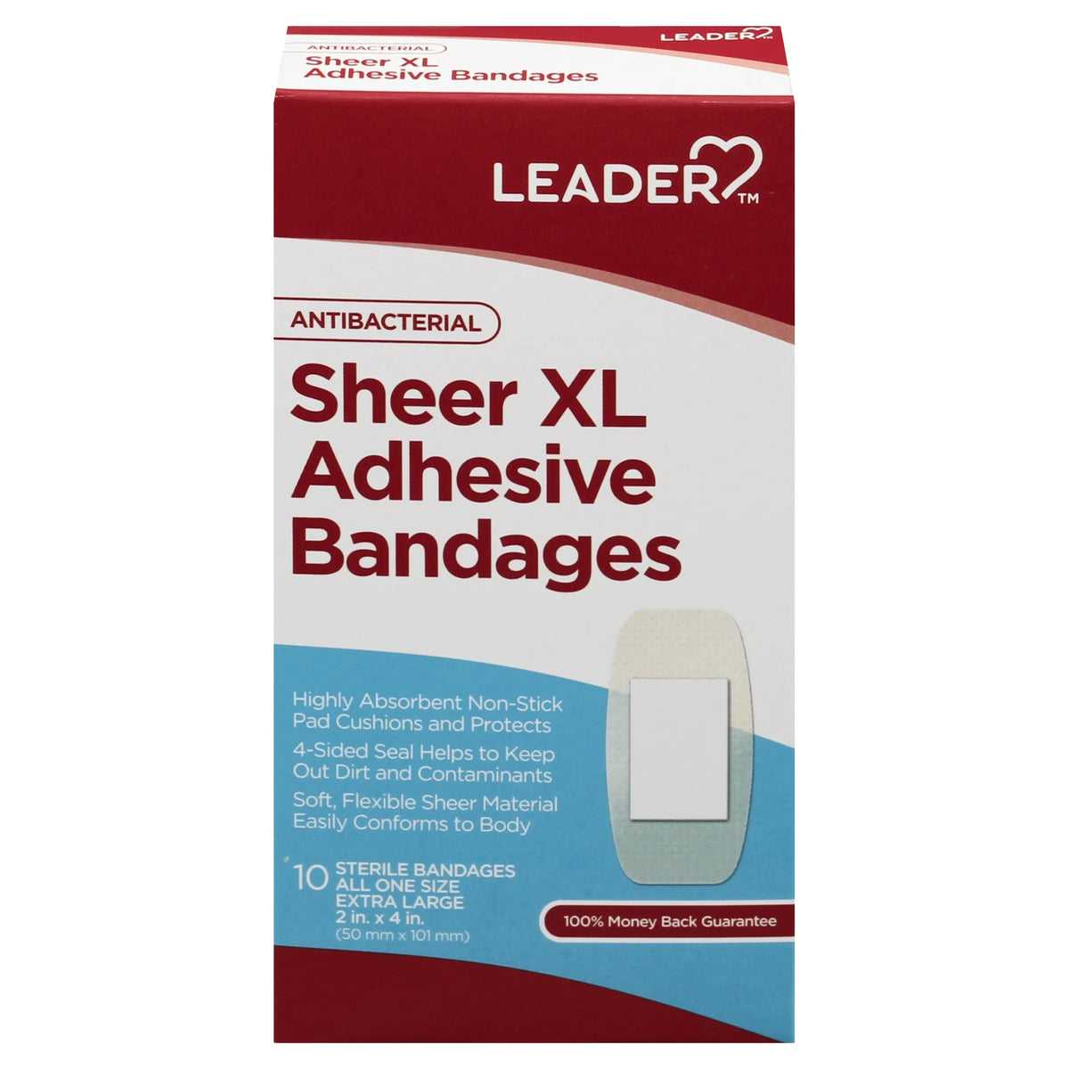 Leader Sheer XL Adhesive Bandages, 2inchX4inch, 10ct 096295123951A122