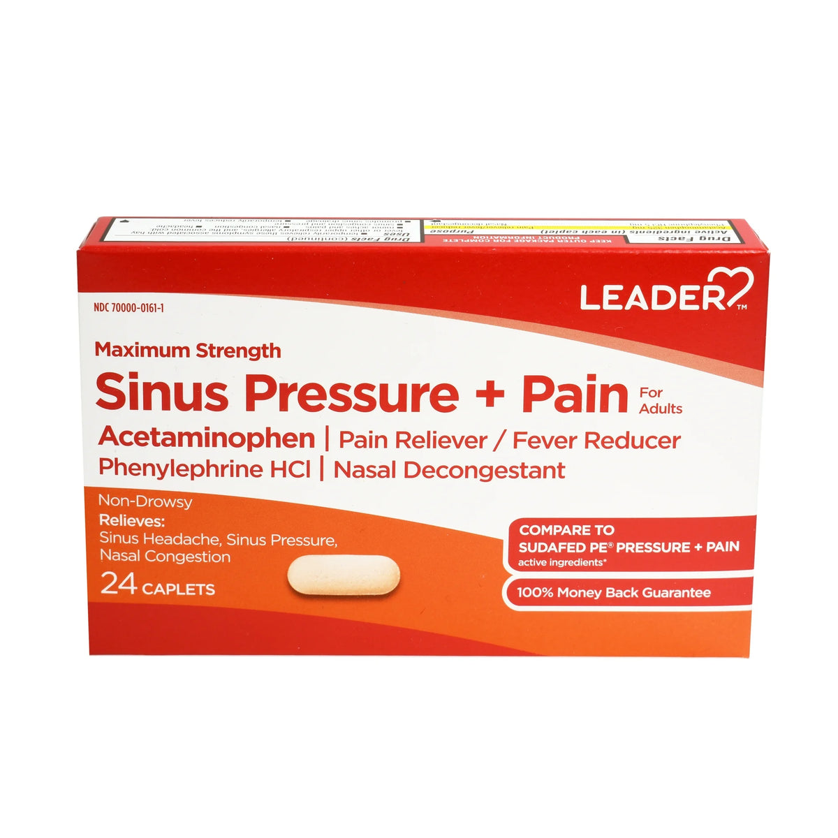 Leader Sinus Pain Allergies or Cold Max Strength Caplets, Acetaminophen Pain Reliever 24 Count