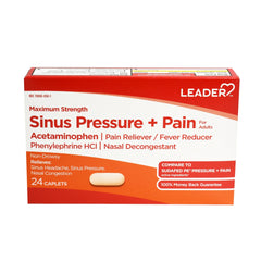 Leader Sinus Pain Allergies or Cold Max Strength Caplets, Acetaminophen Pain Reliever 24 Count