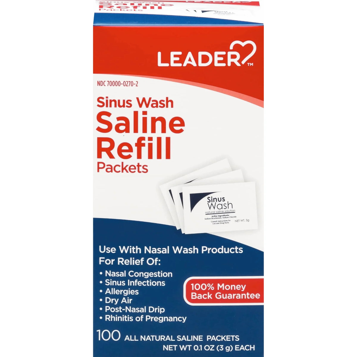 Leader Sinus Wash Saline Refill Packets Allergies & Nasal Congestion, 100 Ct