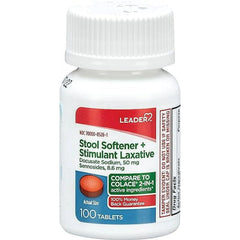 Leader Stool Softener + Stimulant Laxative Relieves Constipation, 100 Ct Tablet