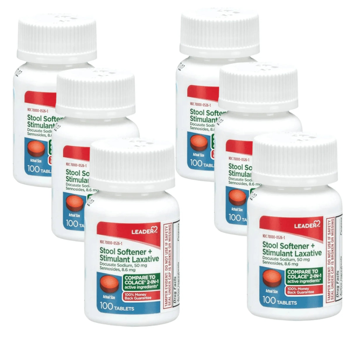 LEADER 2-in-1 Stool Softener & Stimulant Laxative, Docusate Sodium 50mg, Sennosides 8.6 mg, Gentle Occasional Constipation Relief for Adults, Both Men & Women, & Children Ages 6+, 100 tablets 2-Pack