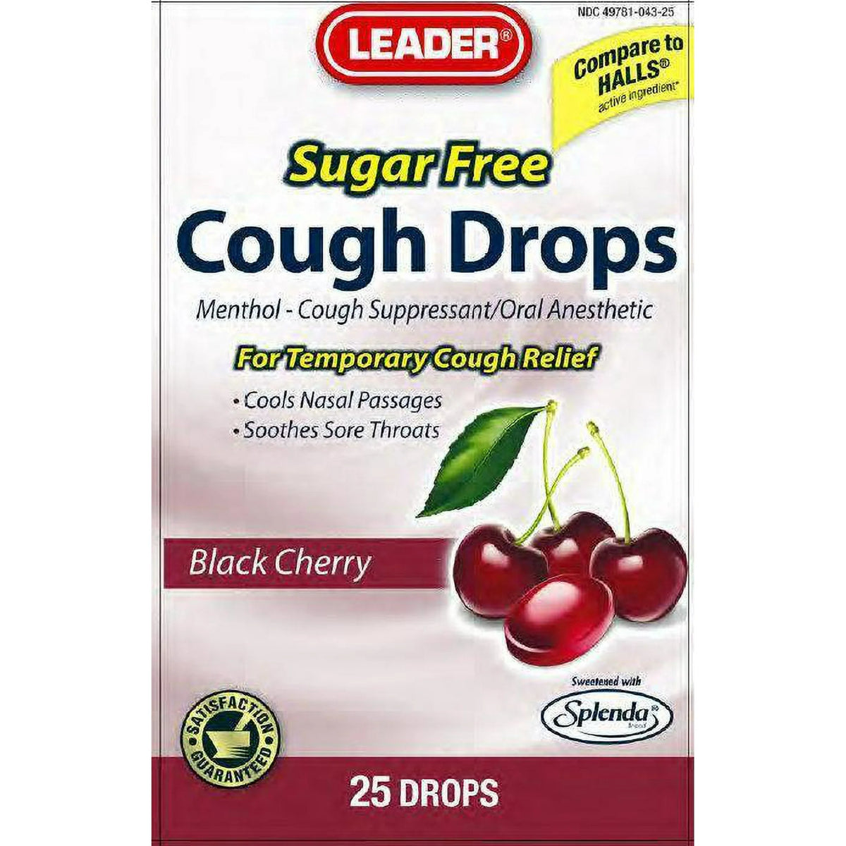 Leader Sugar-Free Menthol Cough Drops, Black Cherry, 25 Drops