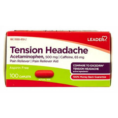 Leader Tension Headache Acetaminophen, 500 mg Caffeine, 65 mg Pain Reliever Aspirin Free 100 Ct