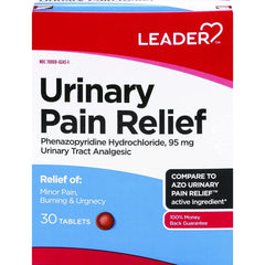 Leader Urinary Tract 95mg Analgesic Pain Relief Tablets for Minor Pain & Burning, 30 Count