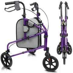 Vive 3 Wheel Walker Rollator - Lightweight Foldable Walking Transport