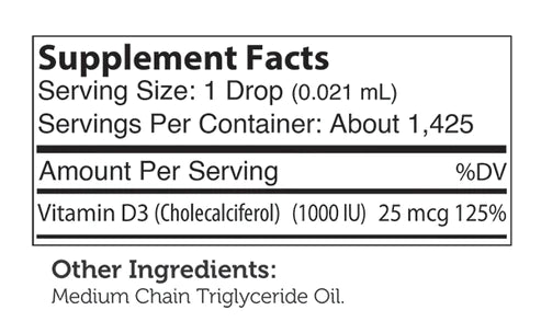 Zahler Vitamin D3 1000 IU (1 oz) 30ml Liquid