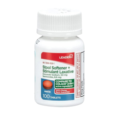 LEADER 2-in-1 Stool Softener & Stimulant Laxative, Docusate Sodium 50mg, Sennosides 8.6 mg, Gentle Occasional Constipation Relief for Adults, Both Men & Women, & Children Ages 6+, 100 tablets 5-Pack