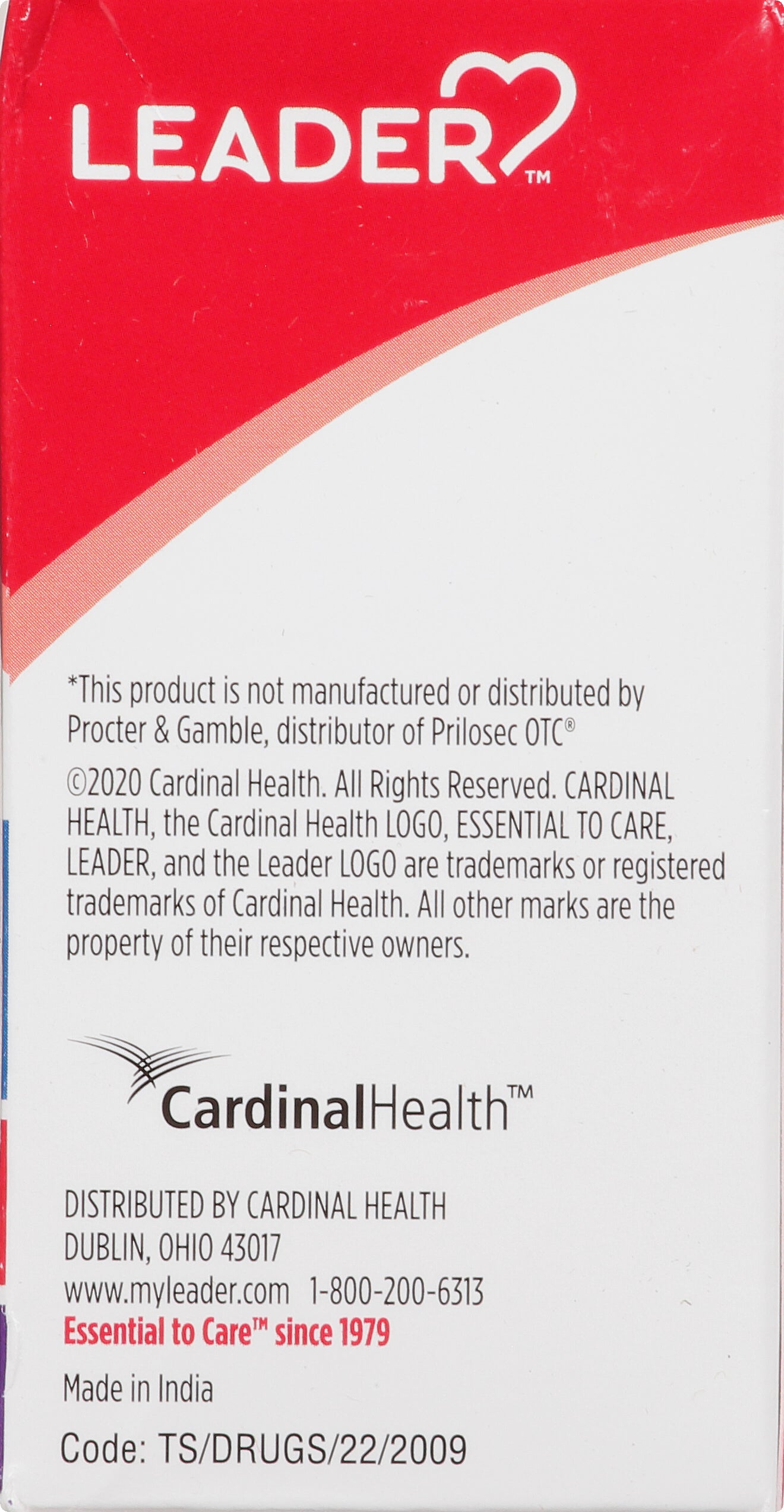 Leader Omeprazole Delayed Release Acid Reducer, Heartburn, Upset Stomach, Acid Indigestion, 20mg, 42 Tablets