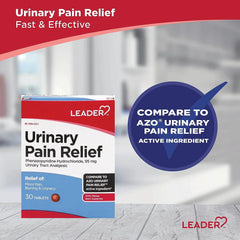 Leader Urinary Tract 95mg Analgesic Pain Relief Tablets for Minor Pain & Burning, 30 Count